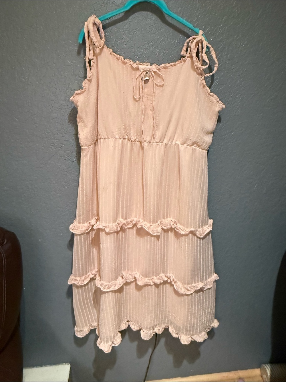 ARULA 3X pale pink Tiered Midi Dress with Ruffle tie Straps